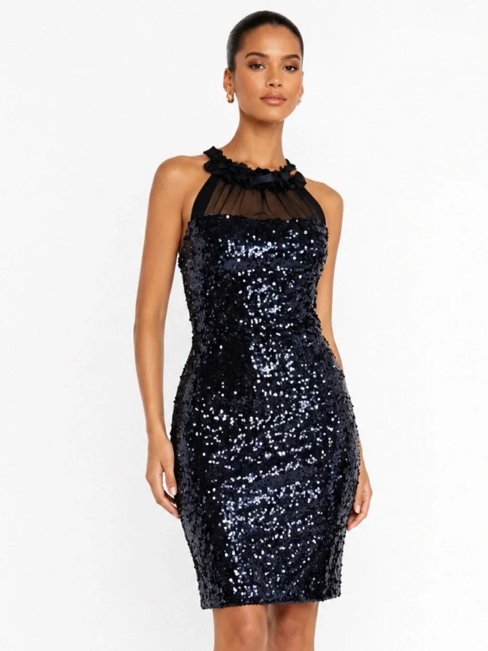 TAHARI Navy Sequin Black Tie Party Cocktail Dress Size 4